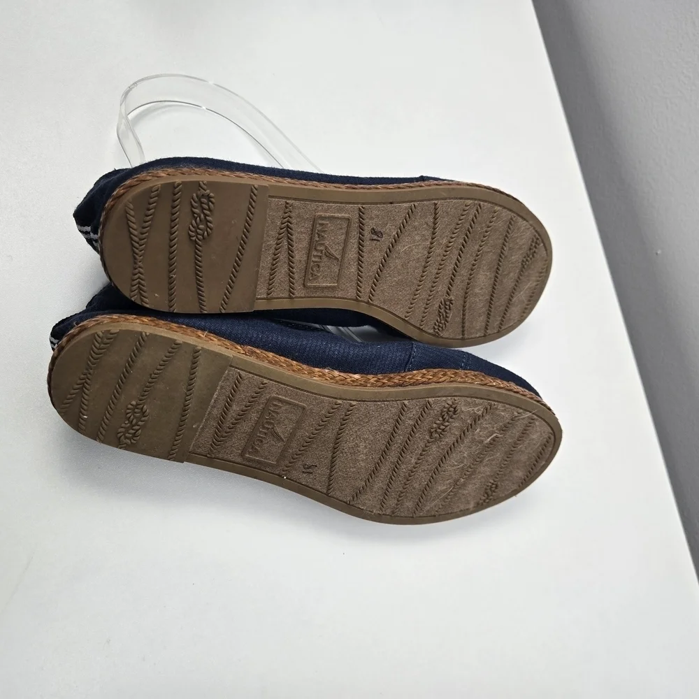 Nautica Women's Navy Loafers with Brown Braided Sole
